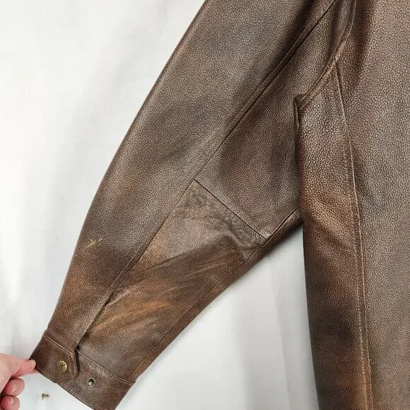 Vtg Browning Gold Brown Leather Jacket Men's XL TG Shoulder Patch Zip Logo